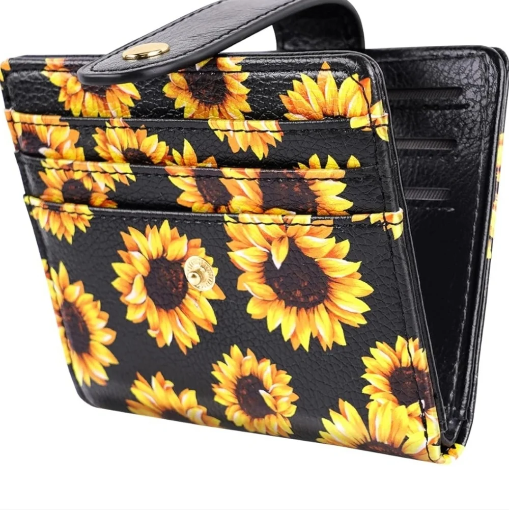 Sunflower Print Black Wallet